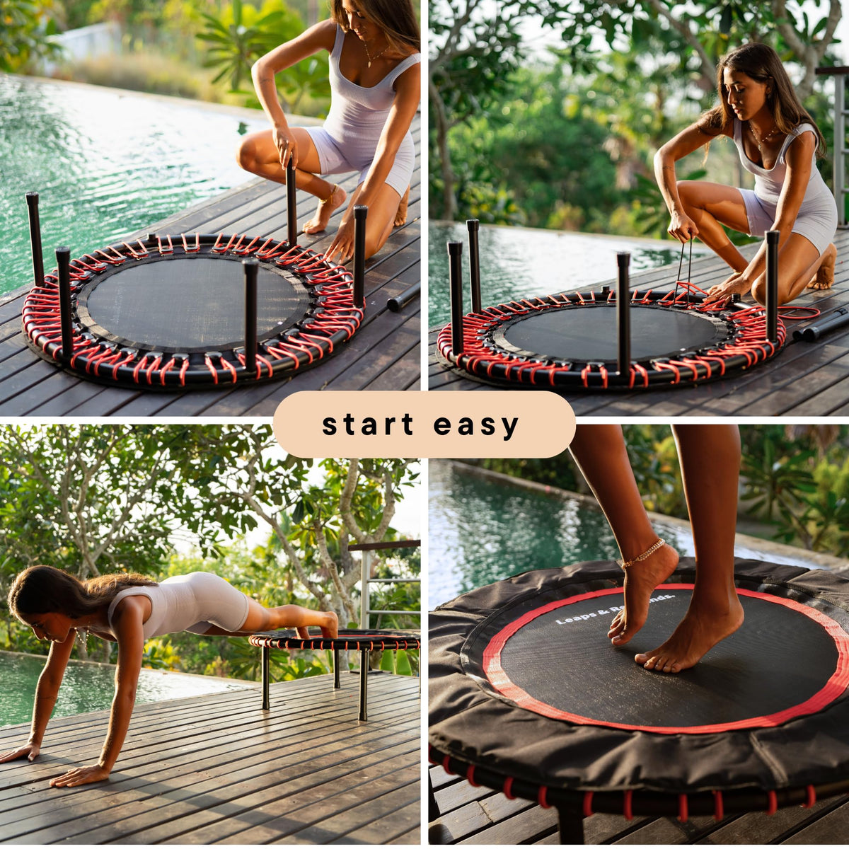 Leaps & ReBounds Fitness Rebounder Trampoline, 40-Inch or 48-Inch Bungee Exercise Trampoline with Full-Size Mat for Low-Impact Cardio, Balance and Home Workouts