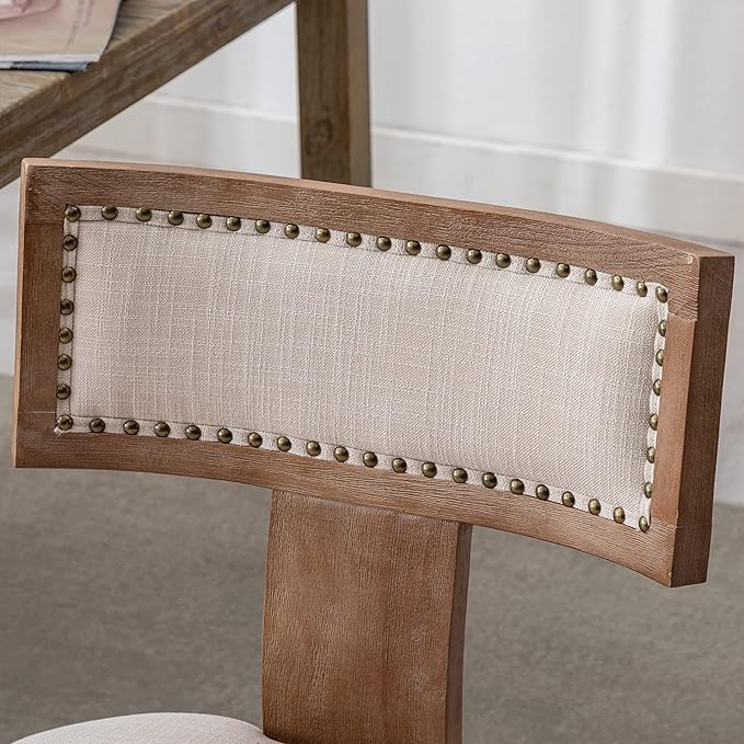 Mid Century Modern Dining Chairs Set of 4 Upholstered Linen Fabric Kitchen Dining Side Chairs with Nailhead Trim, Modern Kitchen Armless Solid Wood Dining Chairs, Beige
