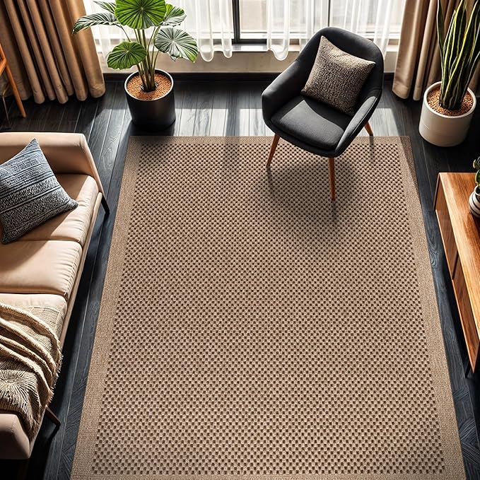 CAMILSON Easy Jute Rug 9x12, Indoor Outdoor Natural Color Fiber Area Rugs for Living Room Patio and Kitchen Rug, Sisal Boho Woven Design, Easy-Cleaning, Washable Outside Carpet Alfombras (9 x 12)