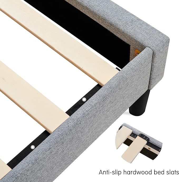 Hokway Bed Frame Upholstered Platform Bed with Headboard Wooden Slat Support No Box Spring Needed(King, Light Gray)