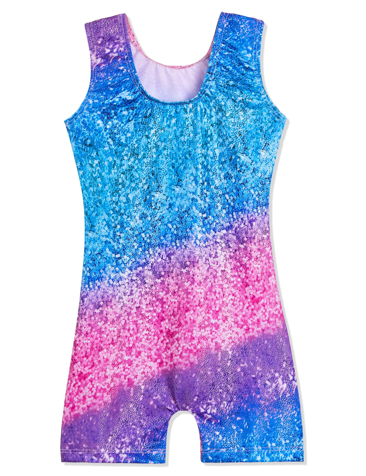 Domusgo Girls Gymnastics Leotards Size 5-6 Years Old Sparkly Gradient Stripe Unitards with Shorts