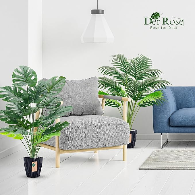 Der Rose 2Packs 28'' Fake Palm Tree Large and Artificial Monstera Plants Outdoor for Home Living Room Porch Balcony Garden Decor Indoor