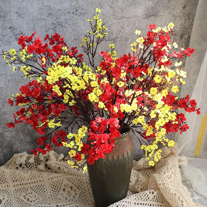 Hananona 10 Pcs Babys Breath Artificial Flowers Real Touch Fake Red Flowers Silk Plants for Christmas Home Decor Indoor Floral Arrangement Table Centerpieces Halloween Decor (Red, 10)