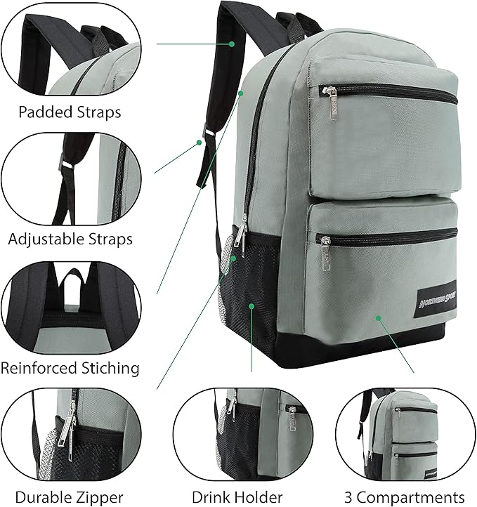 6-Pack 19” Sport Backpacks with 52 Piece School Supplies Kits - Pens, Pencils, Crayons – Bulk Bundle for Elementary, Middle, and High School Students, 6 Assorted Styles