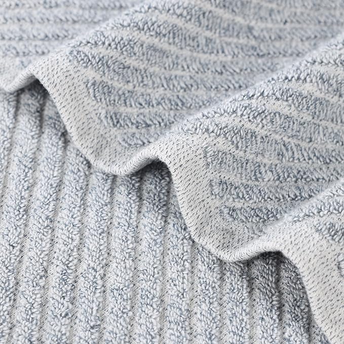Superior Amelia Viscose Cotton Blend Medium Weight Small Towels, for Kitchen, Bathroom, Spa, Plush, Quick Dry, Ultra-Soft Essentials, Ribbed Design, Face Towels Washcloths, Set of 12, Denim Blue