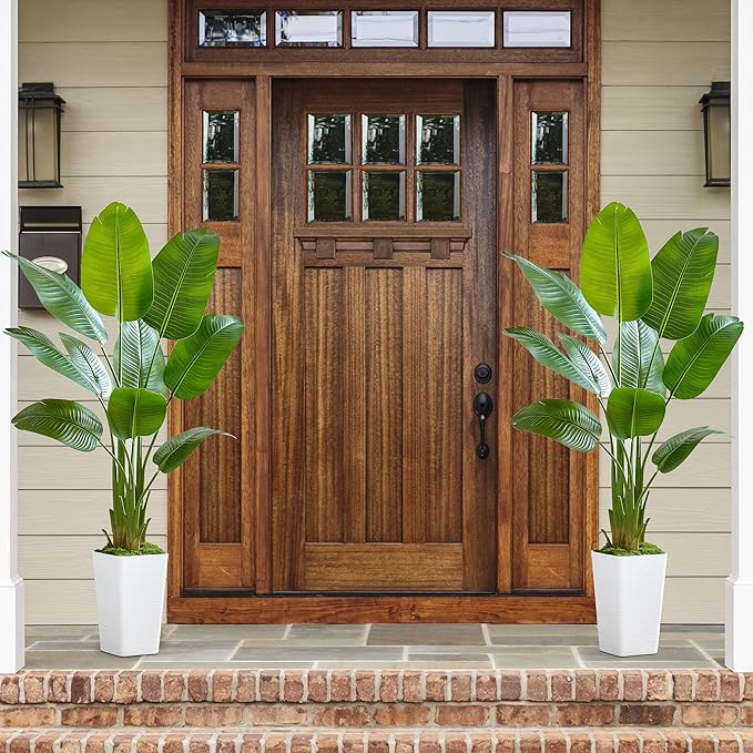 Bird of Paradise Artificial Plant, 5FT Faux Plants Indoor Banana Leaf Tree with 9 Leaves, Large Fake Tropical Potted Indoor Silk Floor Plant with White Tall Planter for House,Office,Room,Home Decor