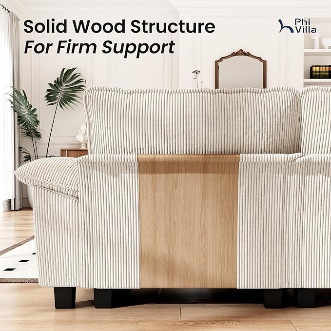 PHI VILLA Cloud Modular Couches Sets, 2 Pieces Sectional Loveseat Sofa Set, 4-Seater Comfy Couch for Living Room, Corduroy Fabric, Beige