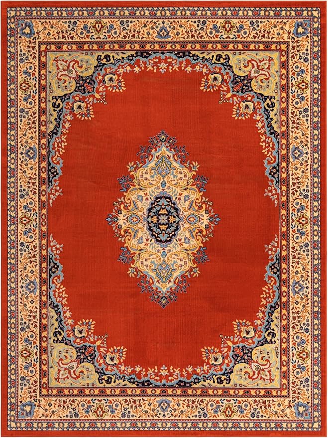 Unique Loom Reza Collection Traditional Persian Style Area Rug, 9 ft 10 in x 13 ft, Terracotta/Ivory