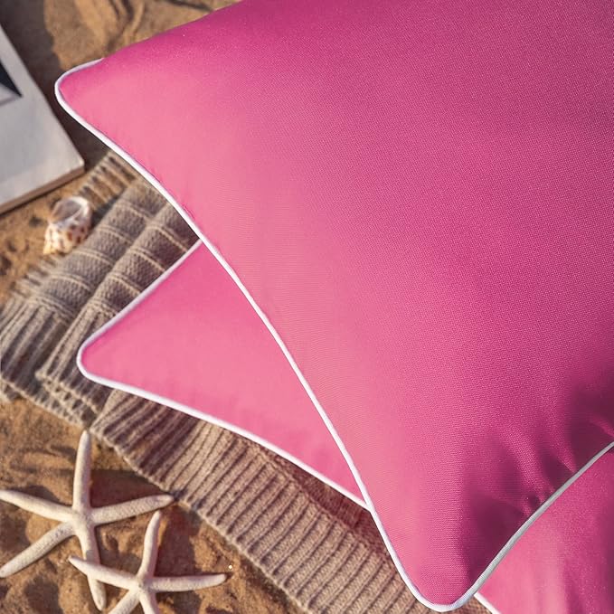 Phantoscope Pack of 2 Outdoor Waterproof Throw Pillow Covers Decorative Square Outdoor Pillows Cushion Case Patio Pillows for Couch Tent Sunbrella, Hot Pink 12x20 inches 30x50 cm