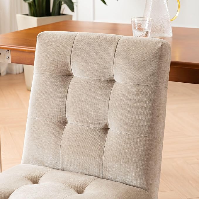 Rowill Modern Upholstered Dining Chairs Parsons Chair Linen Fabric Kitchen Chairs Tufted Armless Dining Room Chairs with Wood Legs Set of 6, Khaki