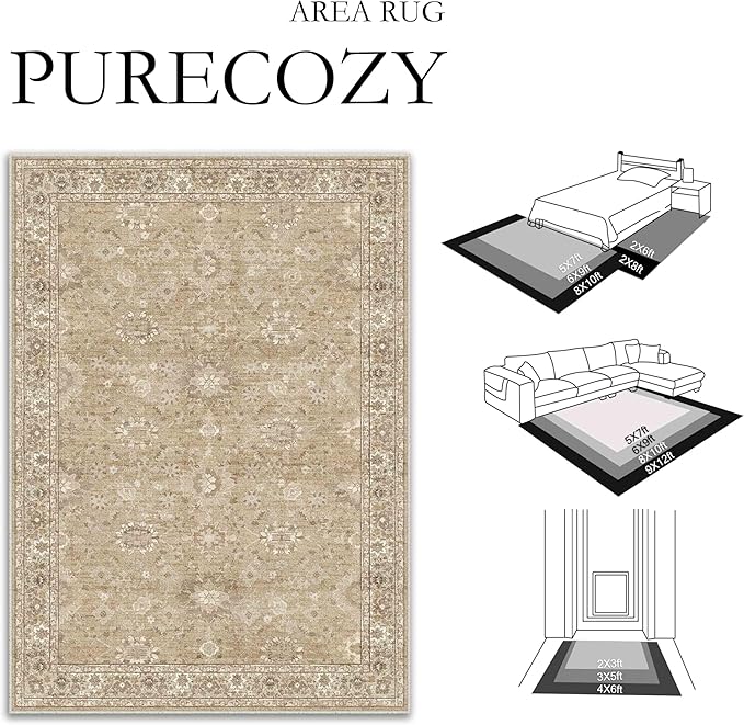 3x5 Brown Area Rug Non Slip Vintage Office Entryway Rug Distressed Machine Washable Kitchen Carpet Retro Traditional Floral Accent Throw Door Mat for Bedroom Bathroom Dining Living Room