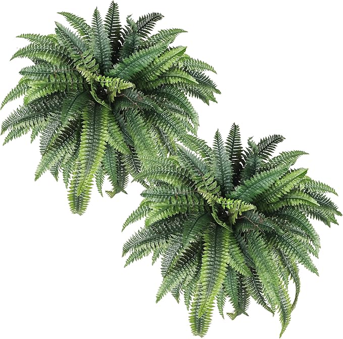 45" Fake Ferns, Set of 2 Boston Fern Artificial Plants for Decorating Office, Patio, Living Room Home Yards Farmhouse Decor, Green