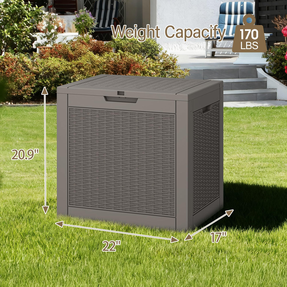 GULAIMOAO Outdoor Storage Box, 30 Gallon Deck Box with Lockable Lid, Waterproof Resin Storage Bin for Patio Furniture, Garden Tools, Cushions, Grey