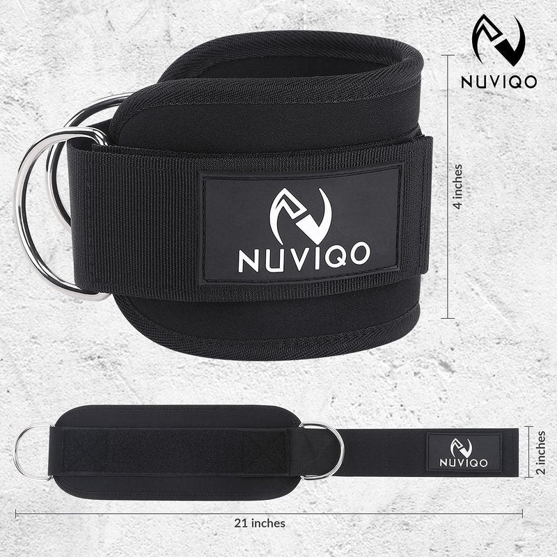 Nuviqo Ankle Straps for Cable Machines (Pair) with D-Ring Attachment - Fully Adjustable - for Legs, Glutes, Hips and Abs Workout