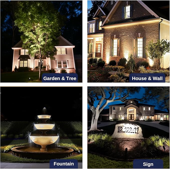 Low Voltage Spot Lights - Black Solid Brass Landscape Spotlight Wired, 12V Outdoor LED Bullet Uplights, Waterproof Electric for Patio Wall with 4000K Bright White MR16 Bulb (6 Pack)