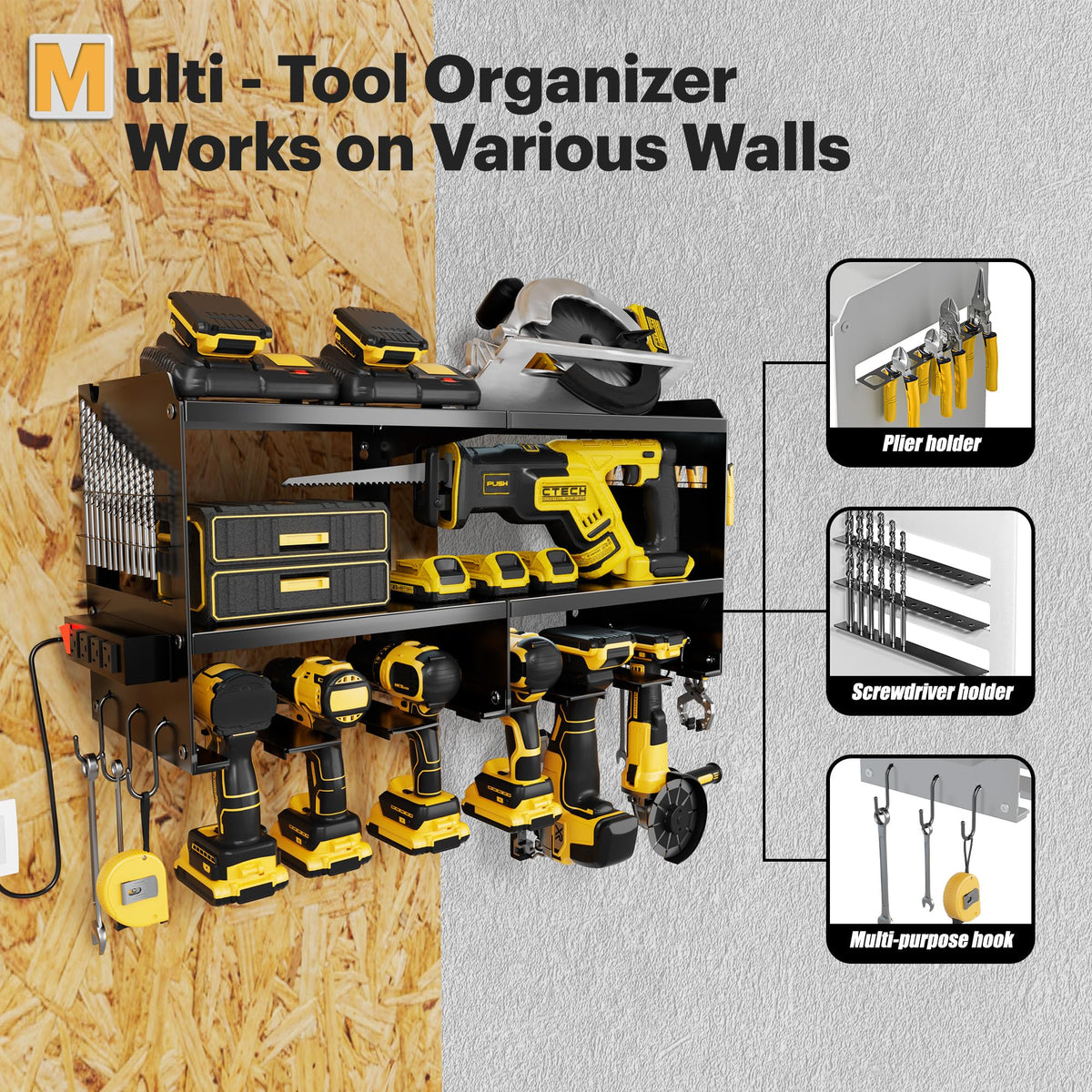 Spampur Power Tool Organizer Wall Mount with Charging Station