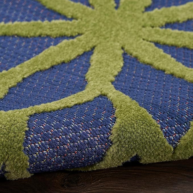 Nourison Home Aloha Indoor/Outdoor Modern Navy Multicolor 2' x 6' Area Rug, Easy Cleaning, Non Shedding, Bed Room, Living Room, Dining Room, Backyard, Deck, Patio (2x6)