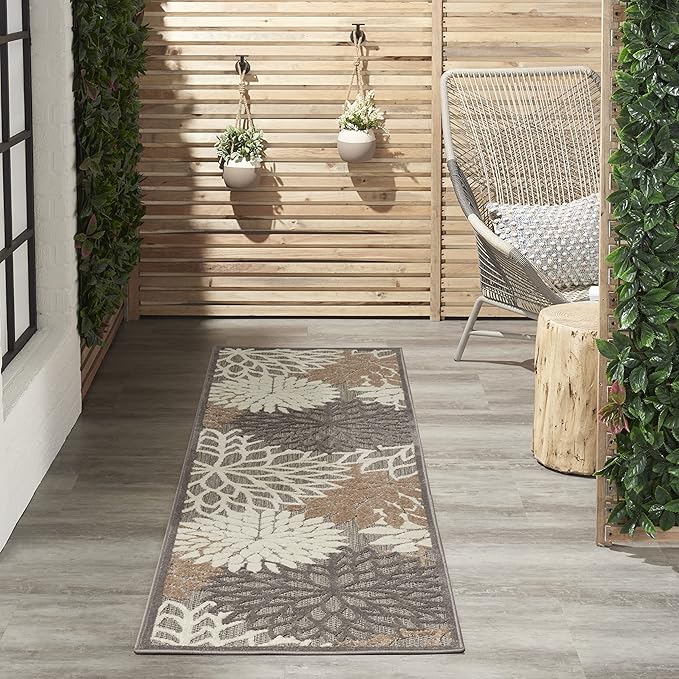 Nourison Aloha Indoor/Outdoor Area Rug 2' x 6', Natural, Runner Tropical Botanical Easy-Cleaning Non Shedding Bed Room Living Room Dining Room Deck Backyard Patio