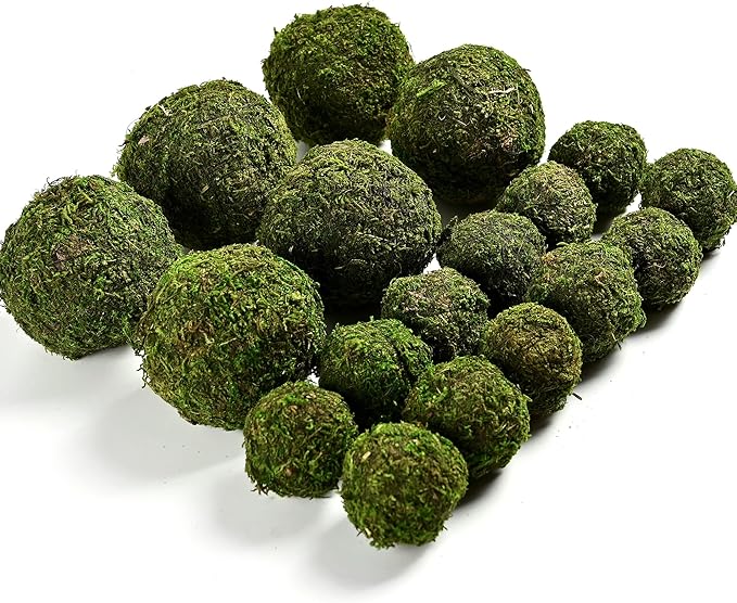 Usmola 18pcs Fake Moss Balls, 6pcs 3.2" Faux Green Balls + 12pcs 2" Artificial Moss Decorative Balls for Centerpiece Bowls (Green)