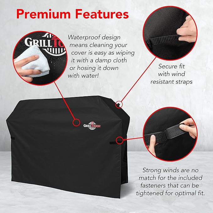GrillTough Heavy Duty BBQ Grill Cover for Outdoor Grill, 60 Inch – Waterproof, Weather Resistant, UV & Fade Resistant with Adjustable Straps – Gas Grill Cover for Weber, Charbroil
