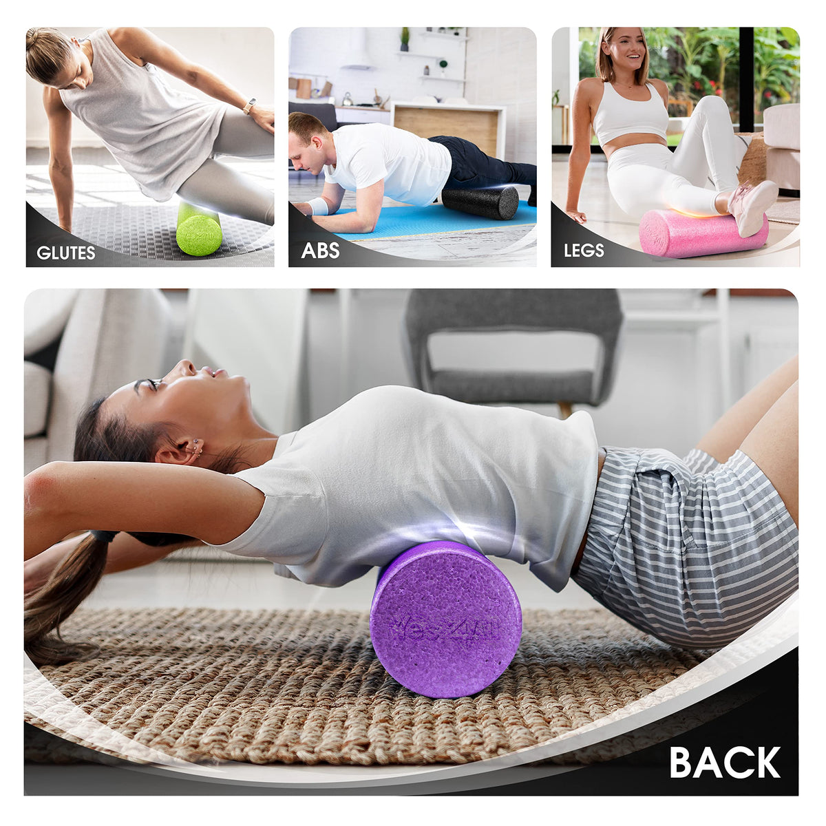 Yes4All High-Density EPP Round Back Roller Foam, Exercise Foam Roller for Yoga, & Pilates, Multiple Sizes and Colours, Blue - 18 inches