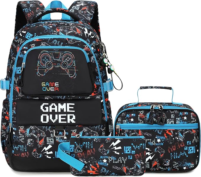 Makukke Kids Backpack for School Boys, 15.6" Gamer Backpack with Lunch Box & Pencil Case, Bookbag For Elementary, Middle School