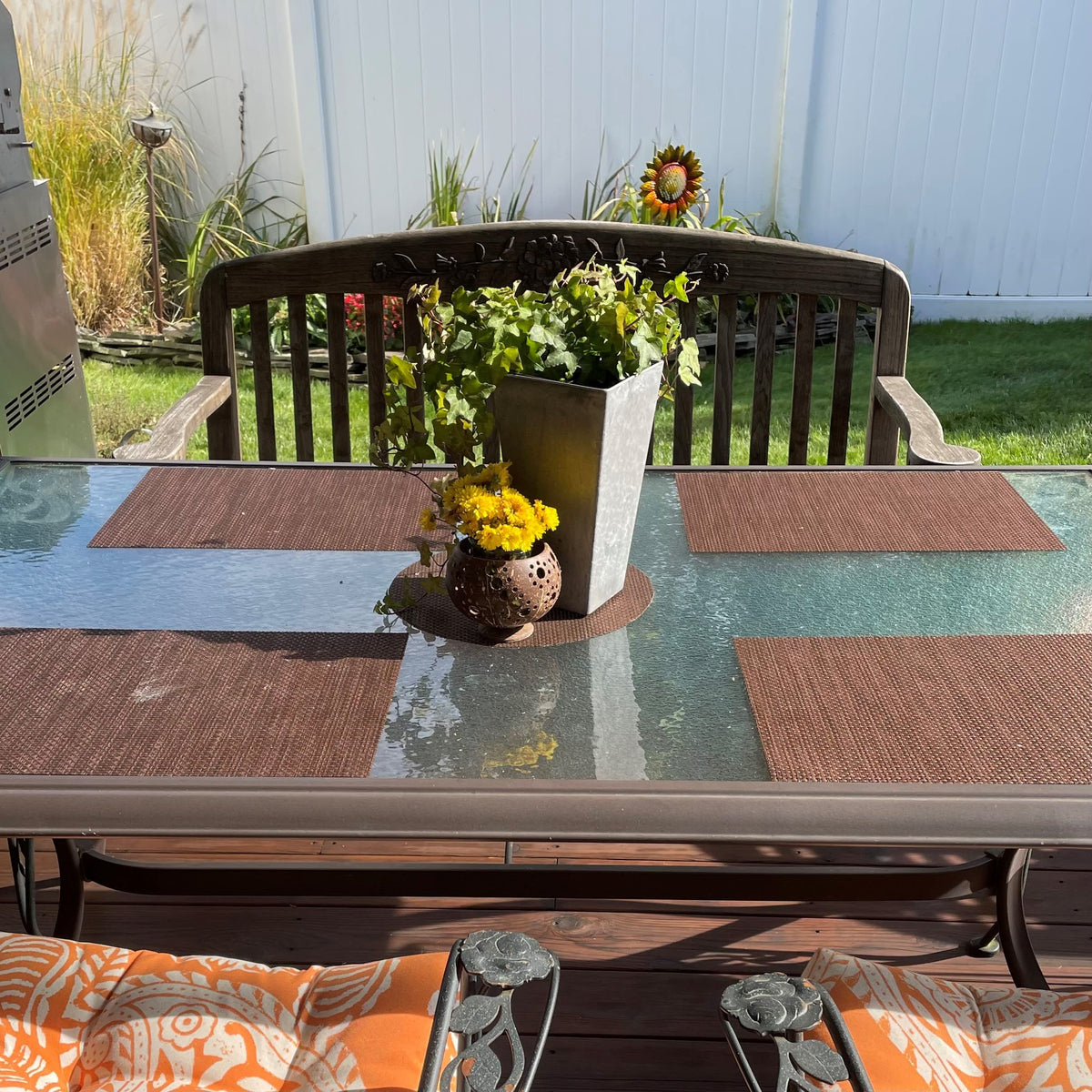CK Home Vinyl Placemats (18" x 12") Set of 4, Brown Basketweave Table Mats for Indoor or Outdoor, Washable.