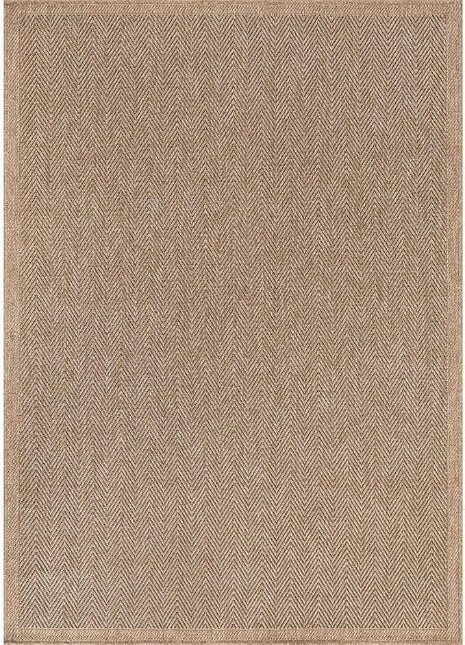CAMILSON Easy Jute Rug 8x10, Indoor Outdoor Natural Color Fiber Area Rugs for Living Room and Patio Rug Herringbone Seagrass Boho Woven Design Easy-Cleaning Washable Outside Carpet Alfombras 8 x 10