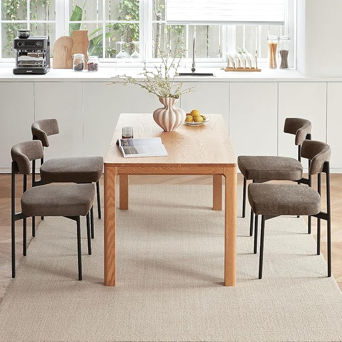 Grey Fabric Dining Chairs Set of 4, Armless Upholstered Kitchen Chair,Modern Dining Room Chair with Curved Backrest
