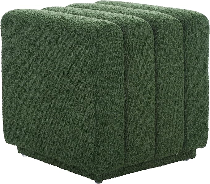 SAFAVIEH Home Collection Joseph Pine Green Boucle Channel Tufted Square Ottoman Seat Foot Rest (Fully Assembled)