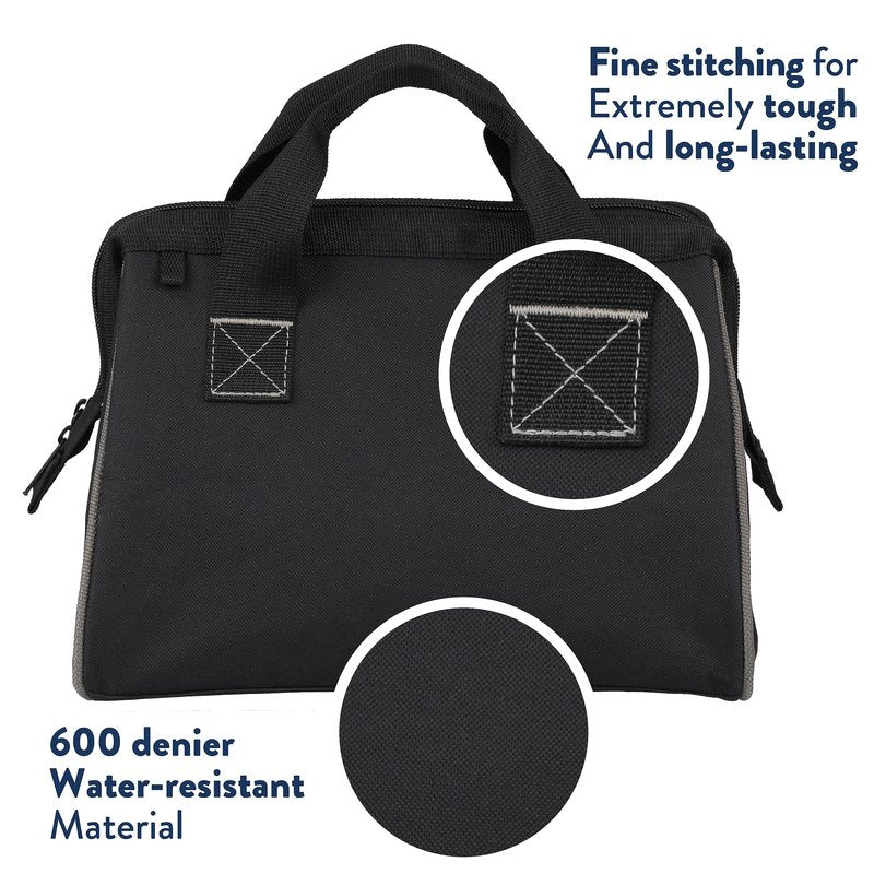 Olympia Tools Tool Bag 12 Inch, Heavy Duty Tools Bag with 3 Large Pockets, Adjustable Shouder Straps and 600D Reinforced Material