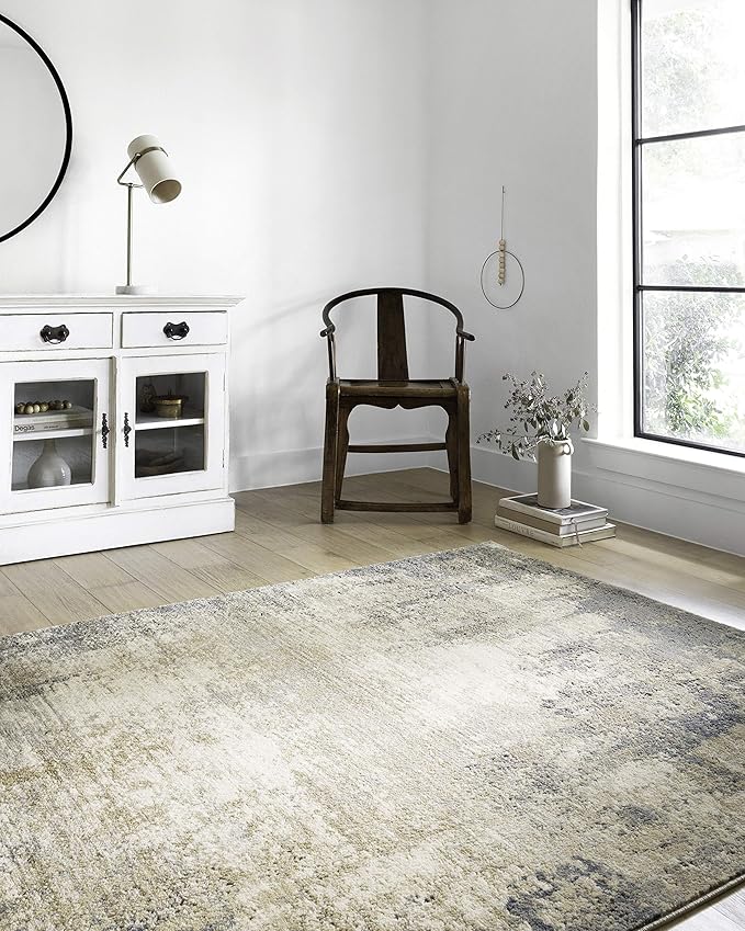 Loloi Teagan Collection TEA-08 Ivory/Mist 11'-6" x 15' Area Rug, Large, Soft Neutral Rug, High-Traffic for Living Room, Bedroom, Home Office, Dining Area
