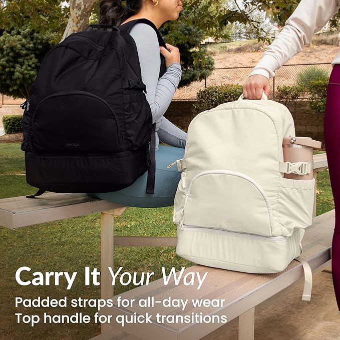 Bentgo 2-in-1 Adult Backpack & Insulated Lunch Bag – Lightweight, Water-Resistant Travel Backpack with 9 Compartments, Laptop Sleeve & Trolley Sleeve for Work & Everyday Use (Bone)