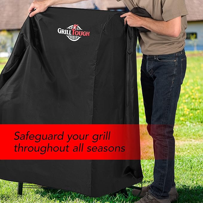 GrillTough Heavy Duty Smoker Cover, 40 Inch – Waterproof, Weather Resistant, UV & Fade Resistant with Adjustable Straps – BBQ Cover for Flat Grill, Black