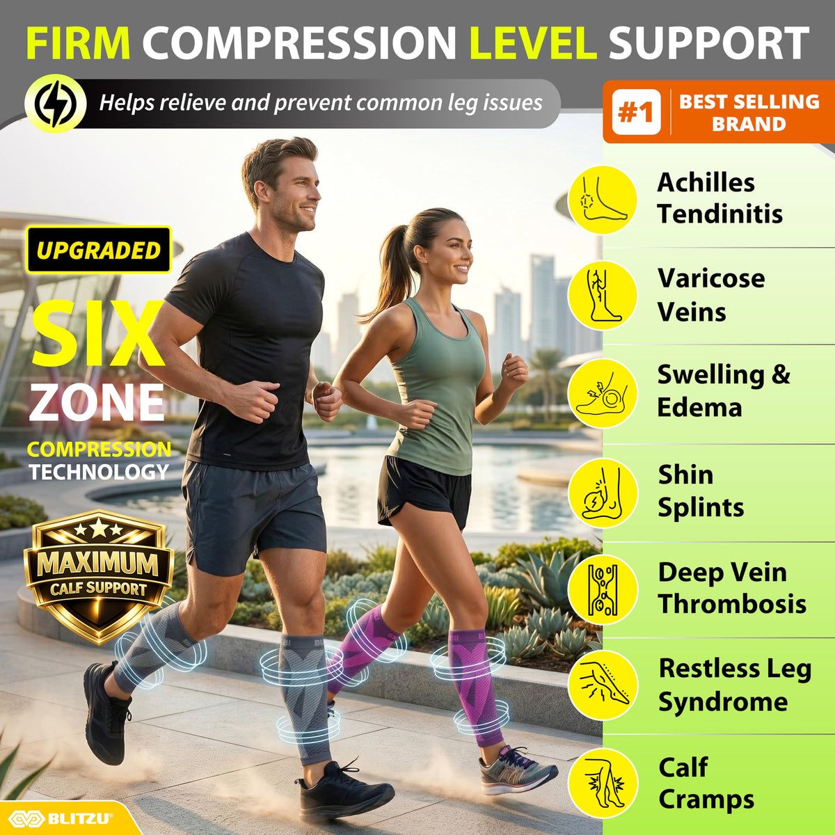 BLITZU Calf Compression Sleeves, Footless Compression Socks for Men & Women
