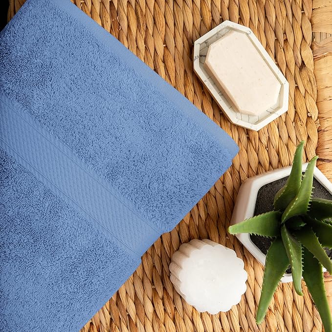 Superior Egyptian Cotton Pile Bath Towel Set of 2, Ultra Soft Luxury Towels, Thick Plush Essentials, Absorbent Heavyweight, Guest Bath, Hotel, Spa, Home Bathroom, Shower Basics, Denim Blue