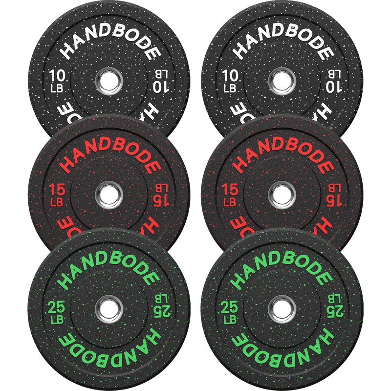HANDBODE Bumper Plates High-Bounce Olympic Weight Plates, Colored crumb rubber plate for Weight Lifting and Strength Training 160 LB Set A
