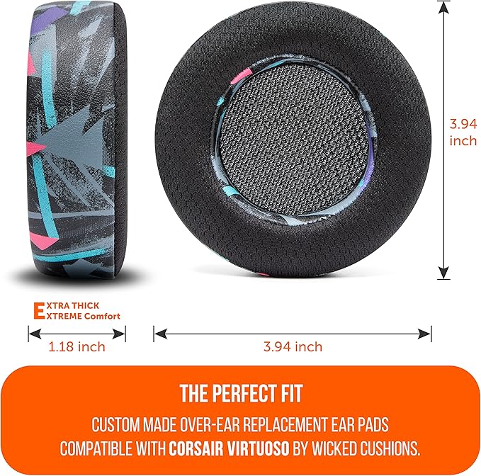 WC Freeze Virtuoso PadZ and Silicone BandZ Bundle Pack for Corsair Virtuoso Headphones | Cooling Gel Replacement Earpads and Silicone Headband Cover | 90's Black