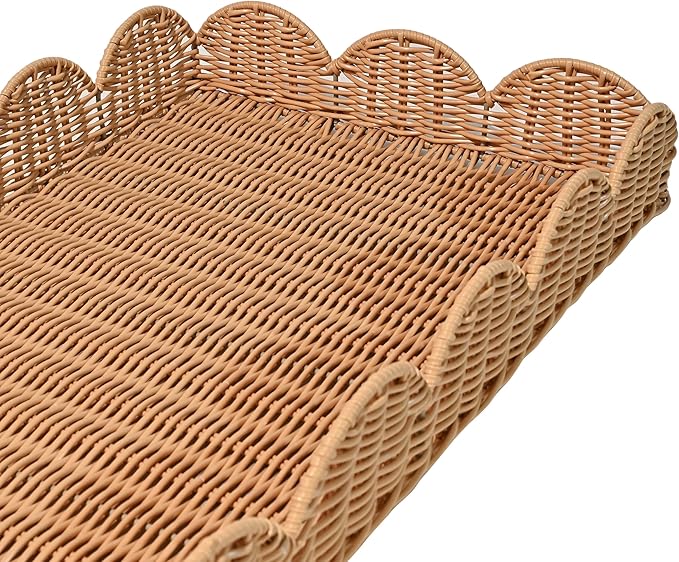 happimess TRY2001A-3SET Parker Southwestern Cottage Resin Scalloped Rectangular Decorative Serving Trays, Brown (Set of 3) for Storage and Decoration in Bathroom, Bedroom, Living Room