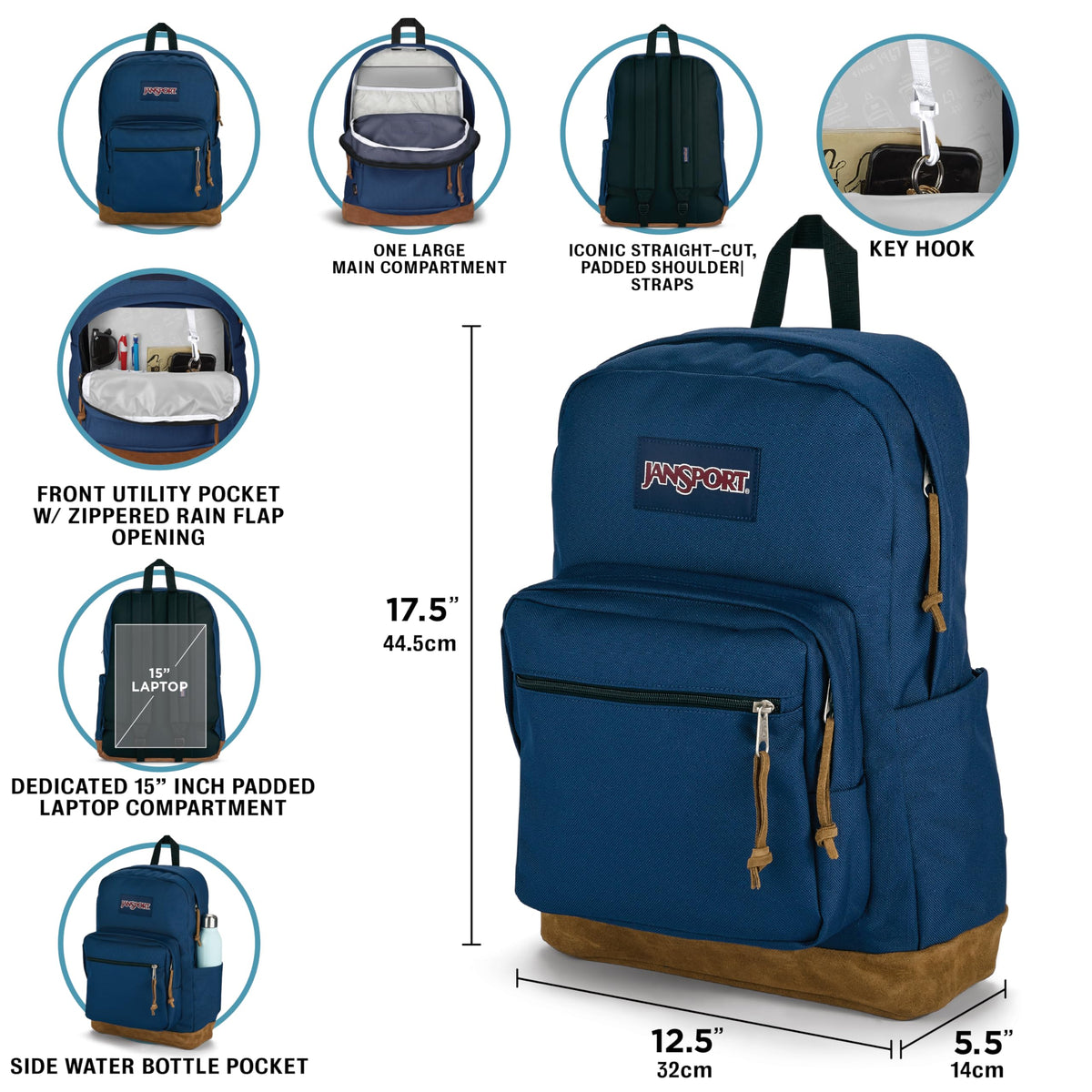 JanSport Right Pack Backpack - Durable Daypack with Padded 15" Laptop Sleeve, Spacious Main Compartment & Integrated Water Bottle Pocket - Misty Rose