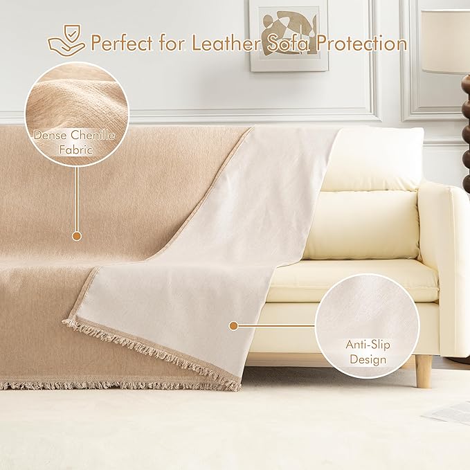 Couch Cover for 3 Cushion Couch Sofa Pet Friendly, Chenille Sectional L Shaped Sofa Cover Washable for Dogs Cats Kids, Leather Furniture Protector Slipcover Decor for Living Room, 71"x134"