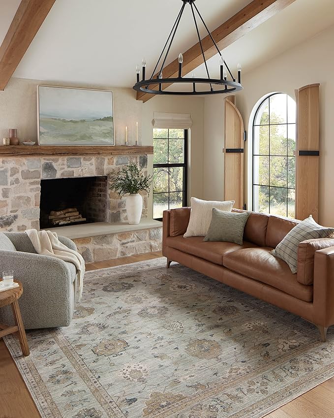 Loloi Magnolia Home by Joanna Gaines Millie Collection MIE-02 Sky/Gold 2'-3" x 3'-10", .25" Pile Height, Accent Rug