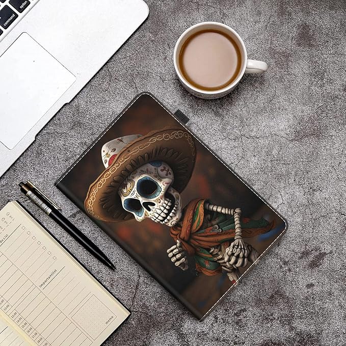 Case Cover for Amazon All-New Kindle Fire 7 Tablet (2022 Release-12th Generation) Latest Model 7 Slim Folding Stand Cover with Auto Wake/Sleep Dancing Skeleton in Mexican Costume
