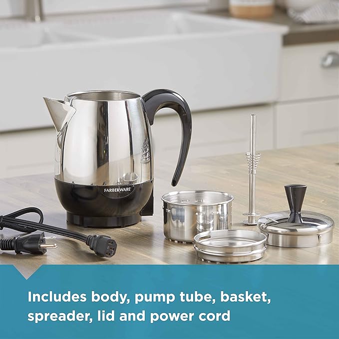 Farberware 4-Cup Stainless Steel Coffee Percolator, Automatic Keep Warm