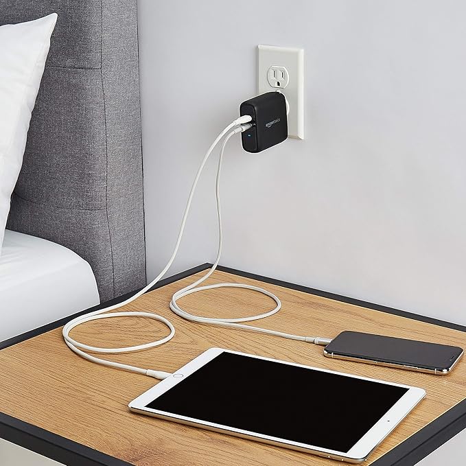 Amazon Basics 68W Two-Port GaN Wall Charger with 1 USB-C (60W) &amp 1 USB-A Ports (18W) with PD for Laptops Tablets &amp Phones (iPhone 16/15/14/13/12/11/X iPad MacPro Samsung More) Non-PPS B