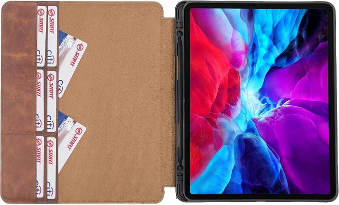 Genuine Leather Handmade iPad 10.2 Magnetic Closure Case with Separeted Compartments and Card Slots for Women &amp Men (8th Gen 2020) (7th Gen 2019) (Black)