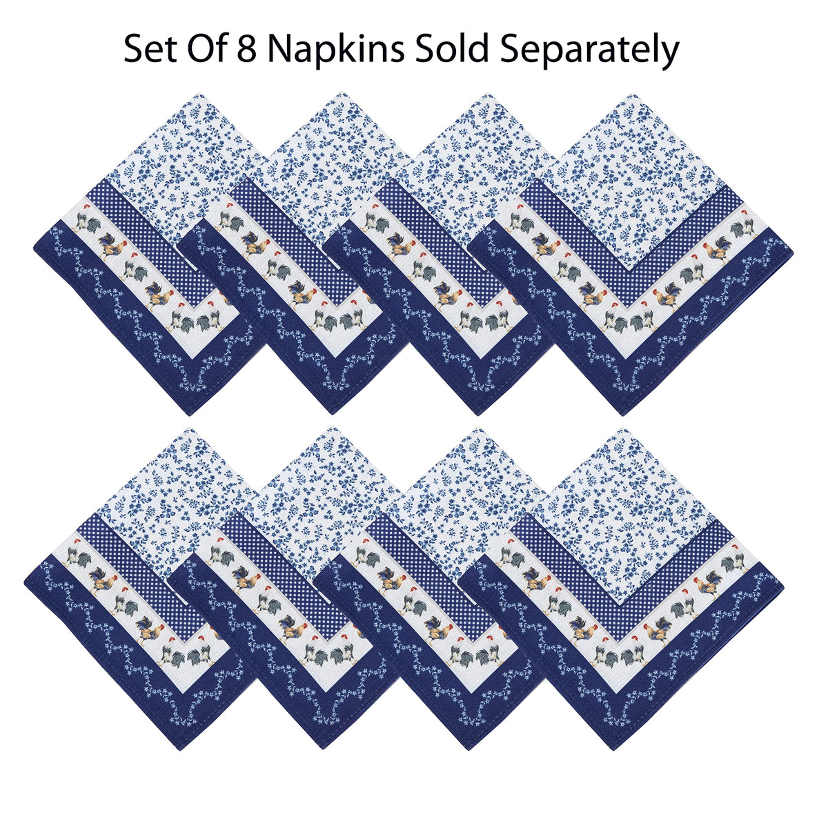 Home Bargains Plus Oval Fabric Tablecloth, 60 x 84 Inch, Blue Provence Rooster, Wrinkle, Water and Stain Resistant Country Provence Table Cloth, Farm