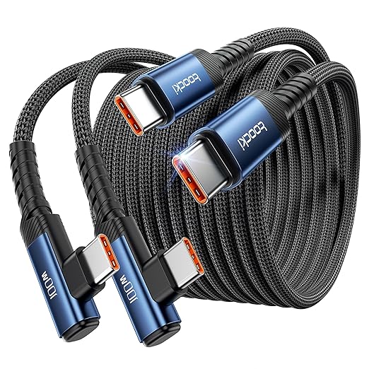 toocki USB C Cable 10ft 2Pack 100W Right Angle Fast Charging Cord Blue | Nylon Braided USB 2.0 Cable for iPhone 17 16 15 Pro Plus Pro Max Air iPad Pro Galaxy S25 S24 Switch MacBook Pro Pixel