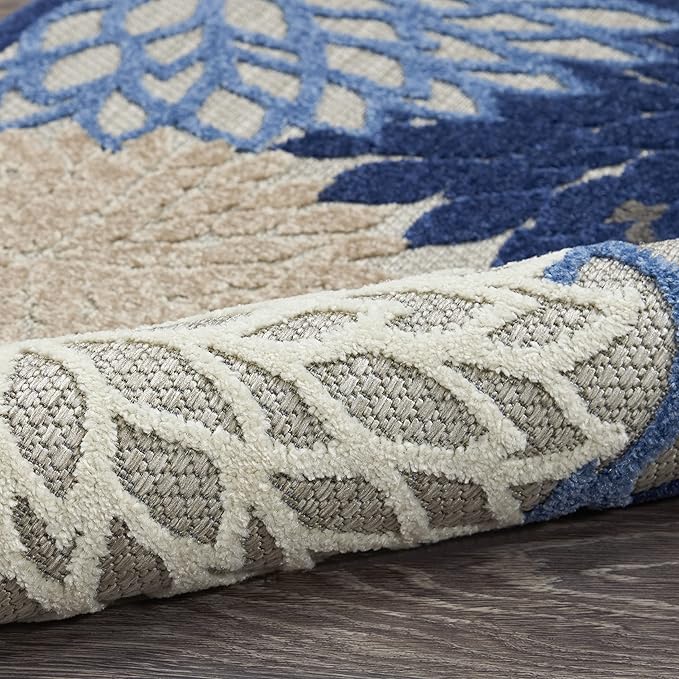 Nourison Aloha Indoor/Outdoor Blue/Multicolor 2'3" x 10' Area Rug, Tropical, Botanical, Easy Cleaning, Non Shedding, Bed Room, Living Room, Dining Room, Deck, Backyard, Patio (2x10)