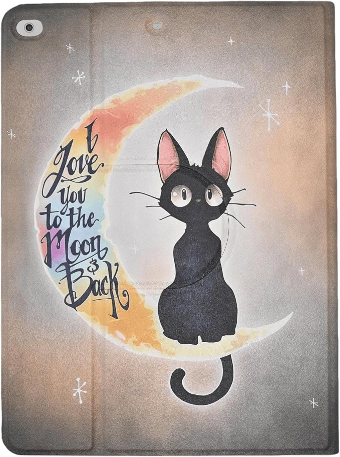 Rotating Case for iPad 6th 5th Generation 9.7 Inch 2018/2017 Model Lightweight PU Leather 360 Degree Rotating Protective Stand Cover Auto Wake/Sleep Black Cat on Moon